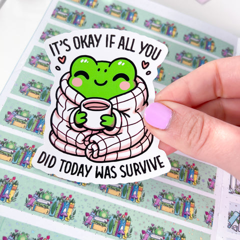 Frog Survived Today Vinyl Die Cut Sticker