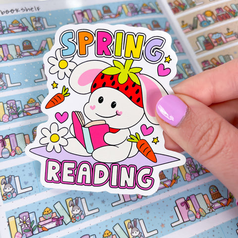 Spring Reading Bunny Vinyl Die Cut Sticker