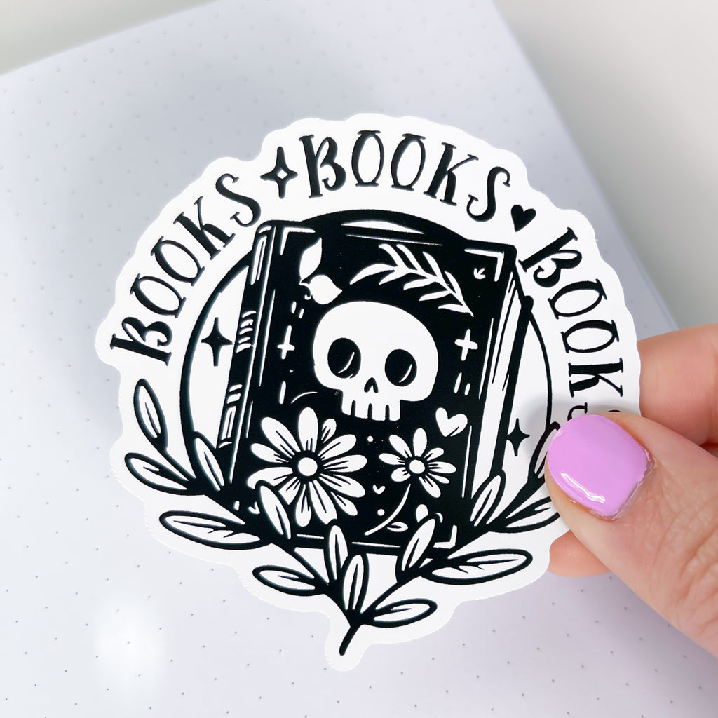 Books Books Books Skull Vinyl Die Cut Sticker