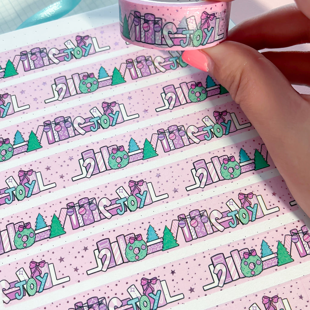 Pink Foil Pink Christmas Bookshelf Washi Tape (15mm)