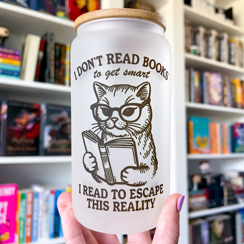Cat & Books Frosted Can Glass