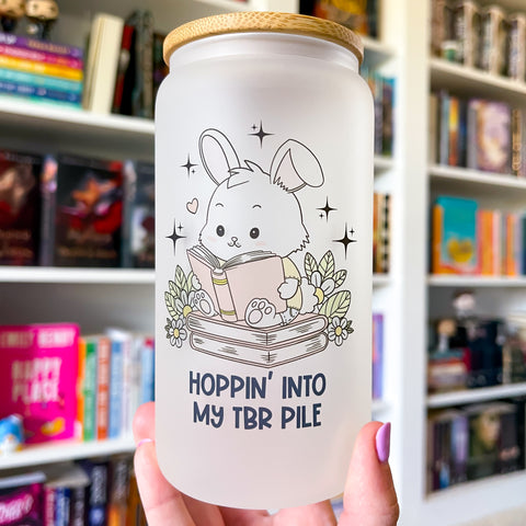 Bunny Hopping Into TBR Bookish Frosted Can Glass
