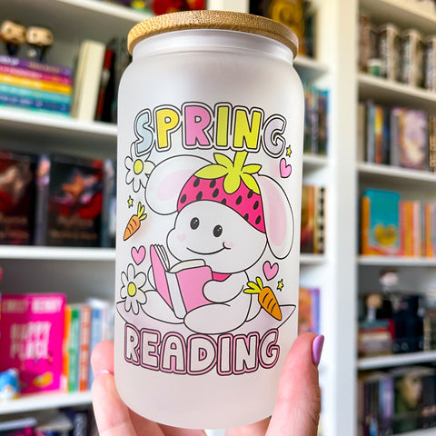 Spring Reading Bookish Frosted Can Glass