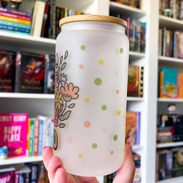Floral Booked Frosted Can Glass