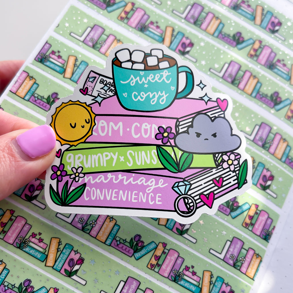 Sweet Rom Com Book Stack Vinyl Die Cut Sticker – Sweet Bean Plans