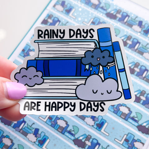 Rainy Days Happy Days Bookish Vinyl Die Cut Sticker