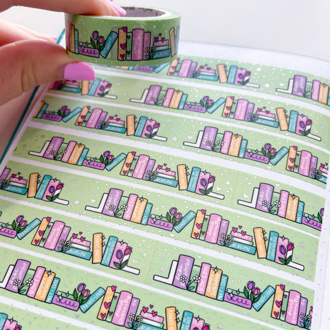 Holo Foil Rom Com Bookshelf Washi Tape (15mm)