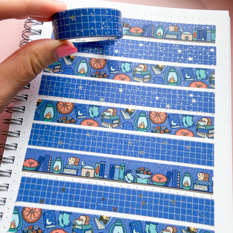 Holo Foil Navy Grid Washi Tape (15mm)