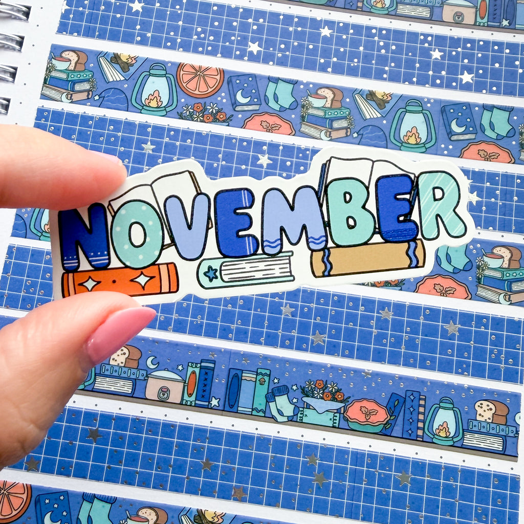 November Bookish Word Vinyl Die Cut Sticker