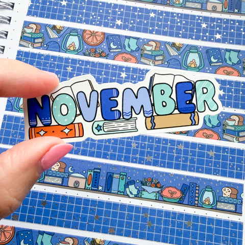 November Bookish Word Vinyl Die Cut Sticker