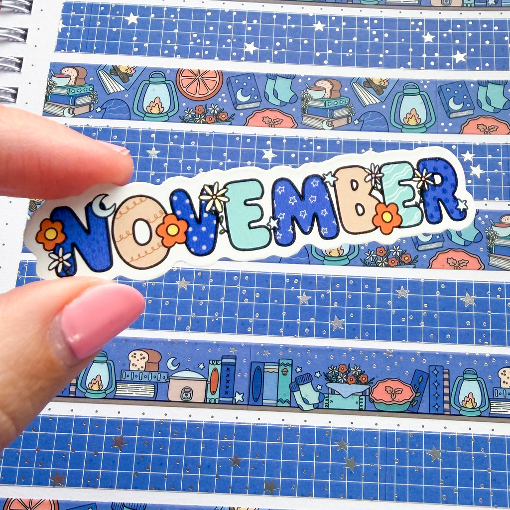 November Floral Word Vinyl Die Cut Sticker