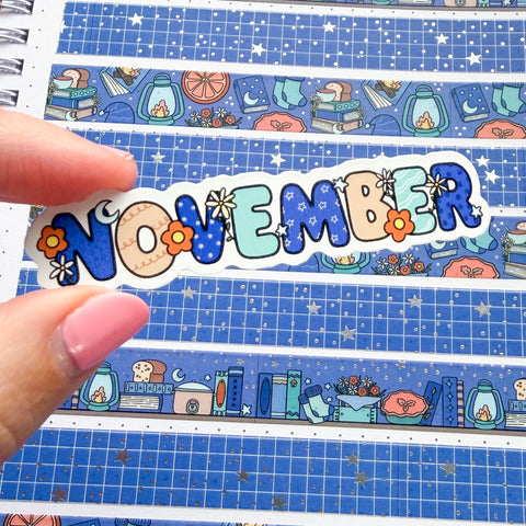November Floral Word Vinyl Die Cut Sticker