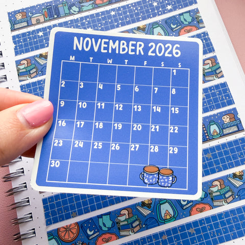 November 2026 Calendar Vinyl Die Cut Sticker