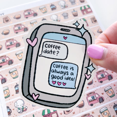Coffee Date Phone Vinyl Die Cut Sticker