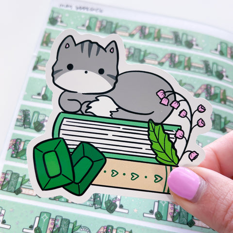 May Reading Cat Vinyl Die Cut Sticker