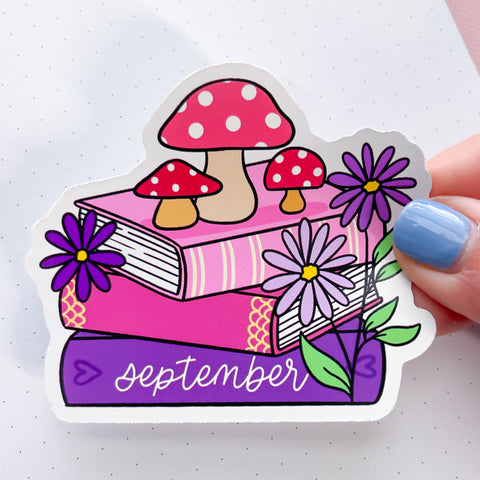September 2025 Book Stack Vinyl Die Cut Sticker