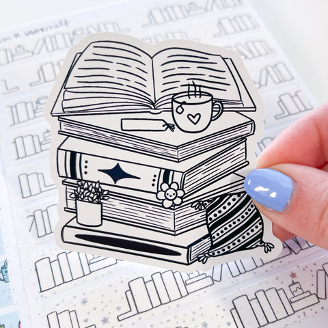 Black + White Book Stack Vinyl Die Cut Sticker