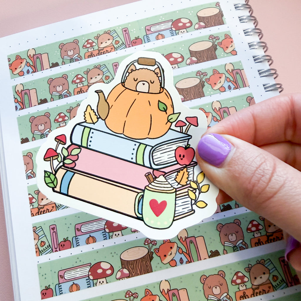 Bookish Critters Book Stack Vinyl Die Cut Sticker