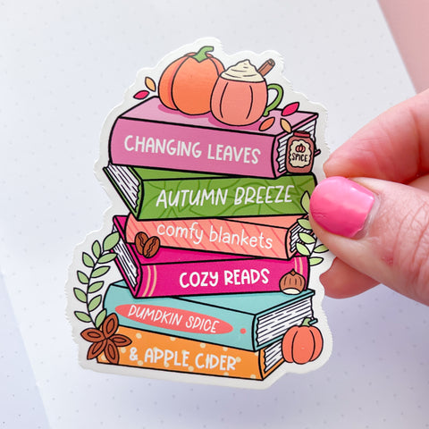 Autumn Book Stack Vinyl Die Cut Sticker