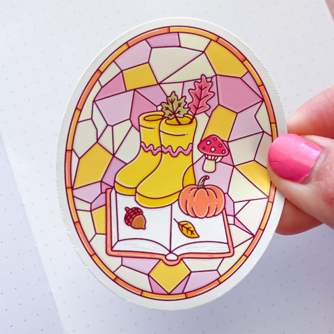 Fall Stained Glass Vinyl Die Cut Sticker