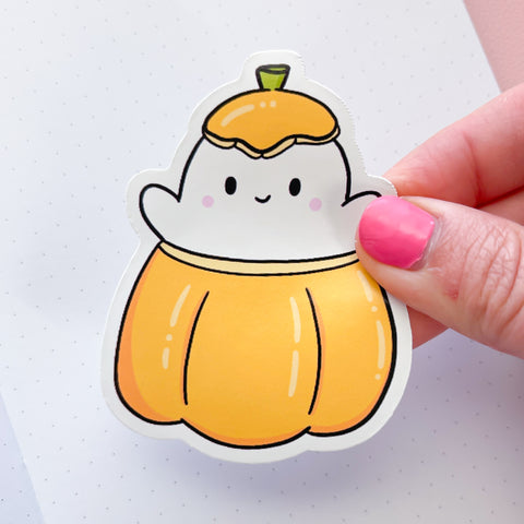 Pumpkin Ghost Vinyl Die Cut Sticker