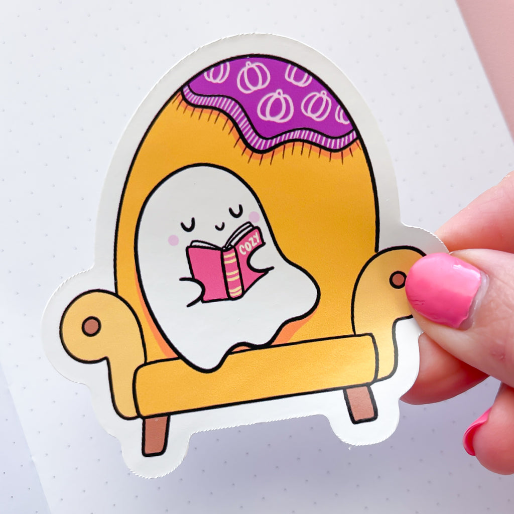 Fall Reading Ghost Vinyl Die Cut Sticker
