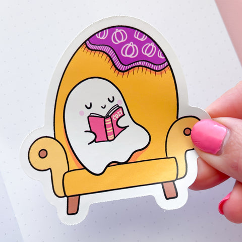 Fall Reading Ghost Vinyl Die Cut Sticker