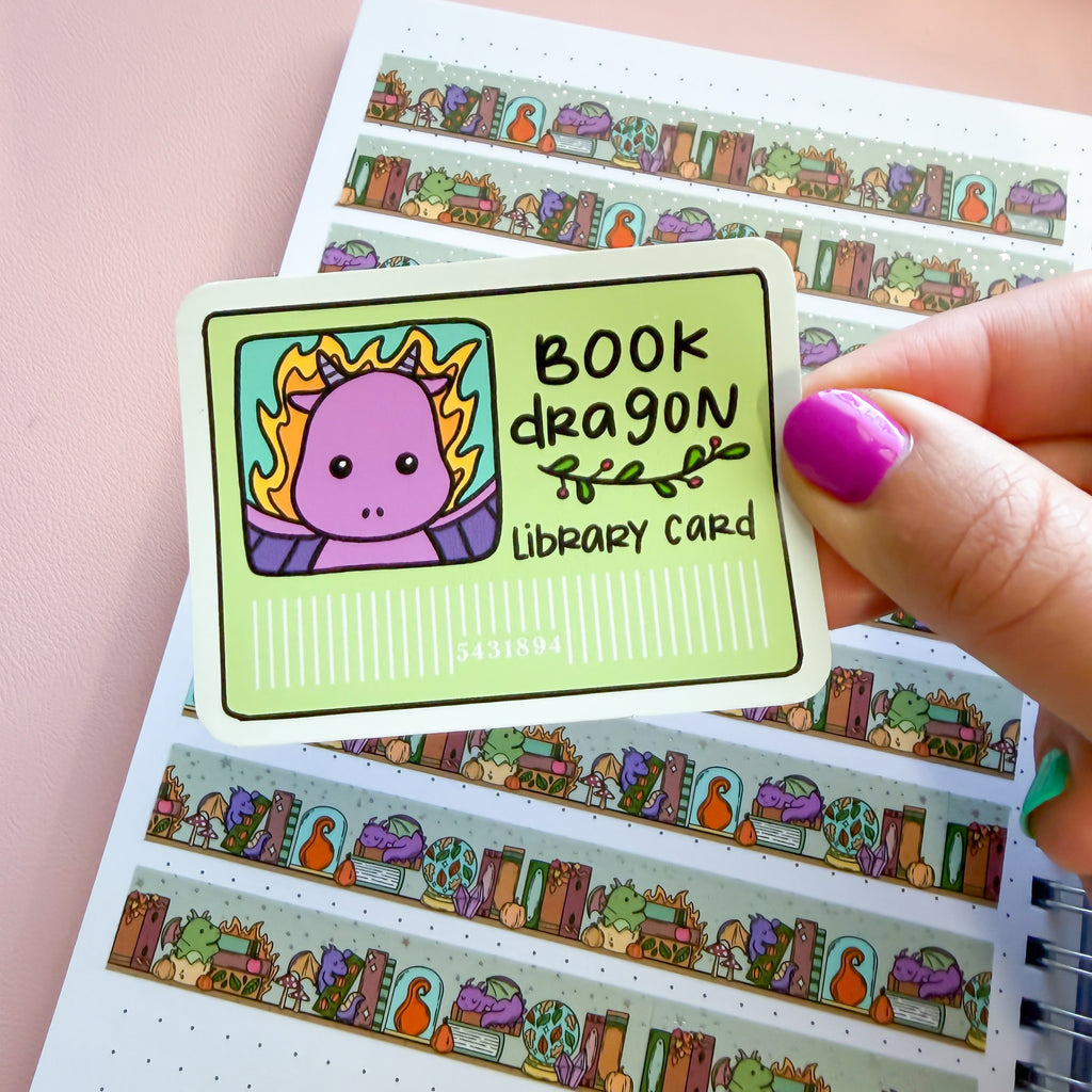 Book Dragon Library Card Vinyl Die Cut Sticker – Sweet Bean Plans