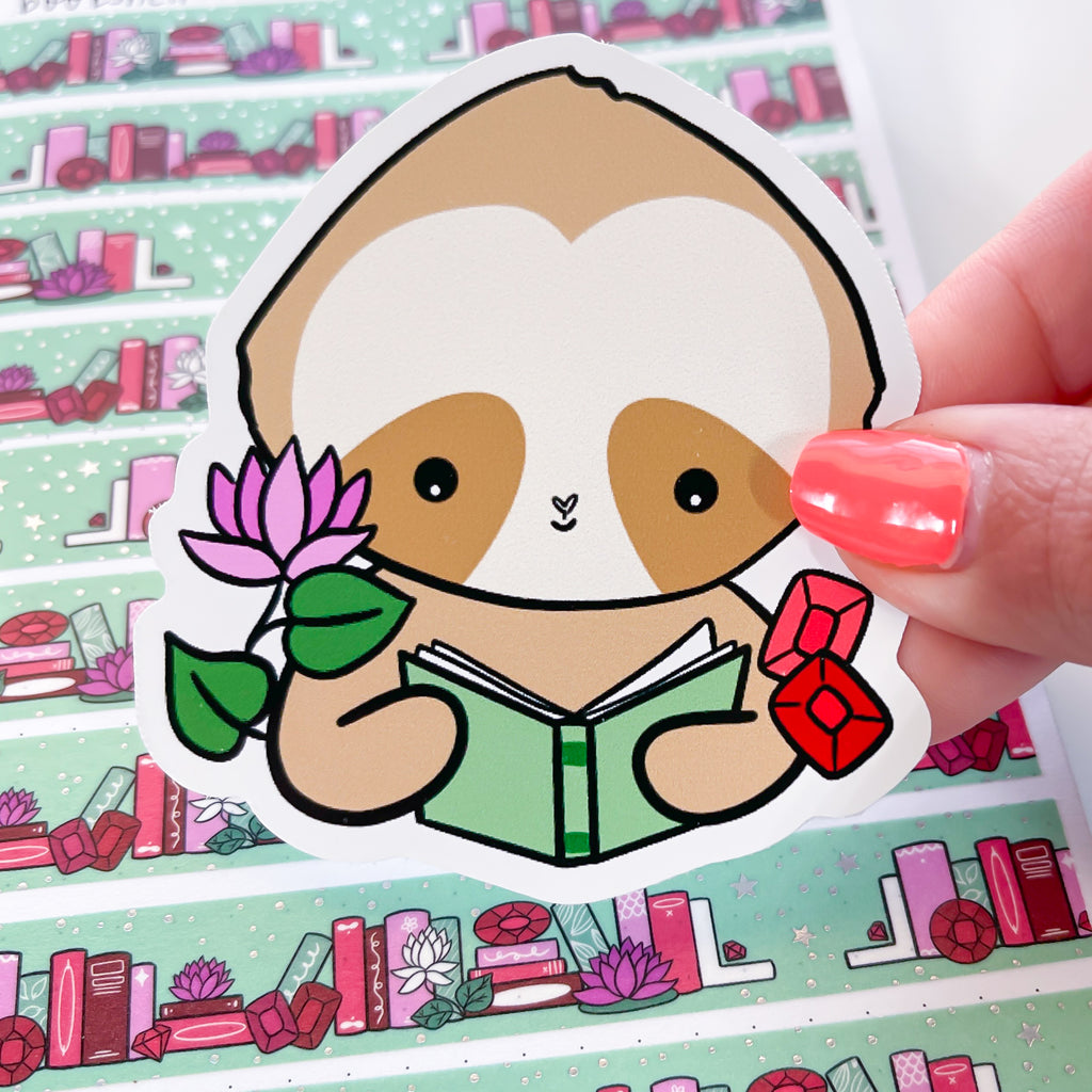 July Reading Sloth Vinyl Die Cut Sticker