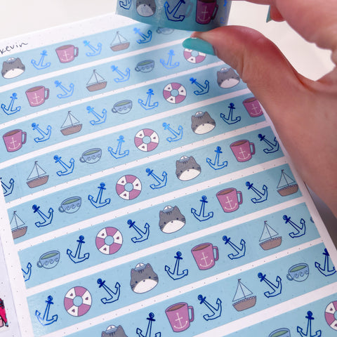 Blue Foil Sailor Kevin Washi Tape (15mm)