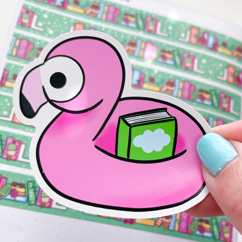 Bookish Flamingo Vinyl Die Cut Sticker