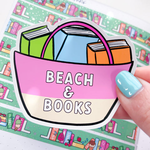 Beach + Books Bag Vinyl Die Cut Sticker