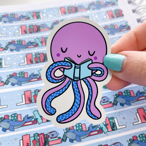 Reading Octopus Vinyl Die Cut Sticker