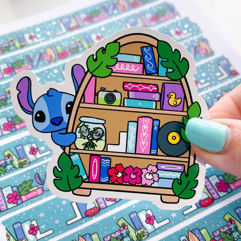 Stitch Bookcase Vinyl Die Cut Sticker