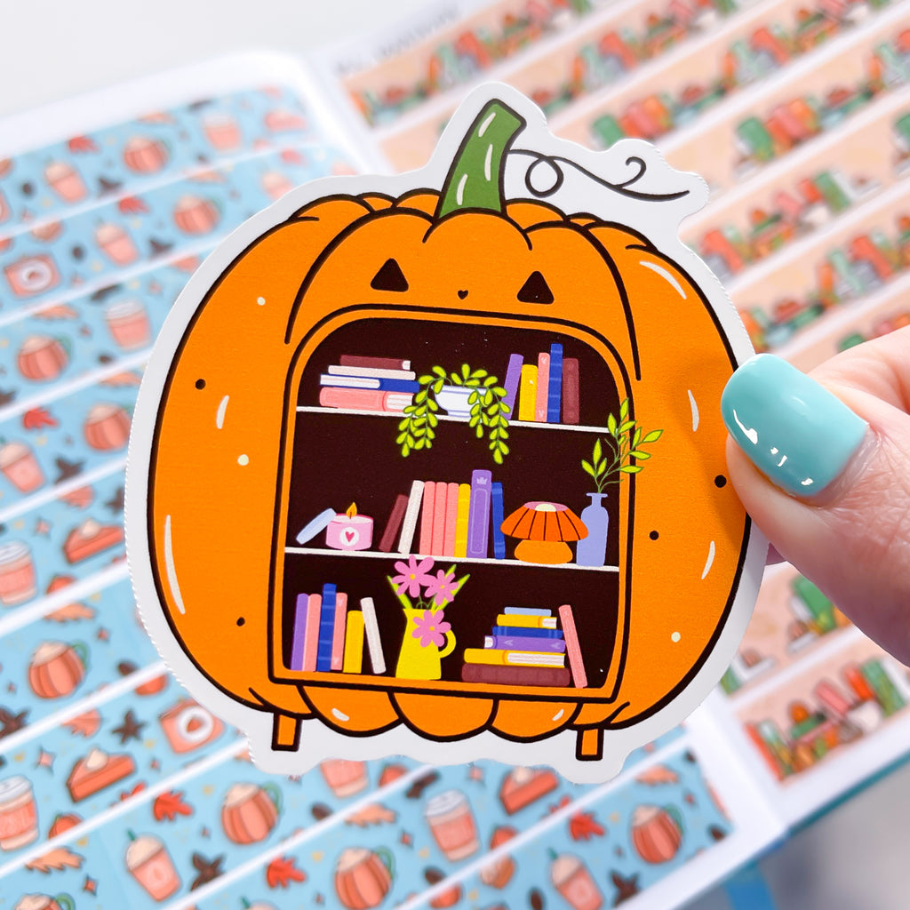 Pumpkin Bookcase Vinyl Die Cut Sticker