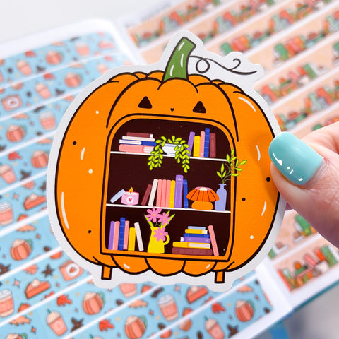 Pumpkin Bookcase Vinyl Die Cut Sticker