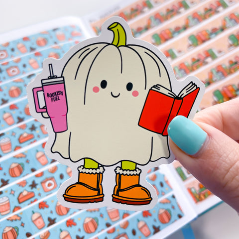 Reading Pumpkin Ghost Vinyl Die Cut Sticker