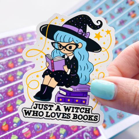 Book Loving Witch Vinyl Die Cut Sticker