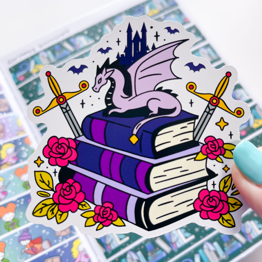 Fantasy Book Pile Vinyl Die Cut Sticker