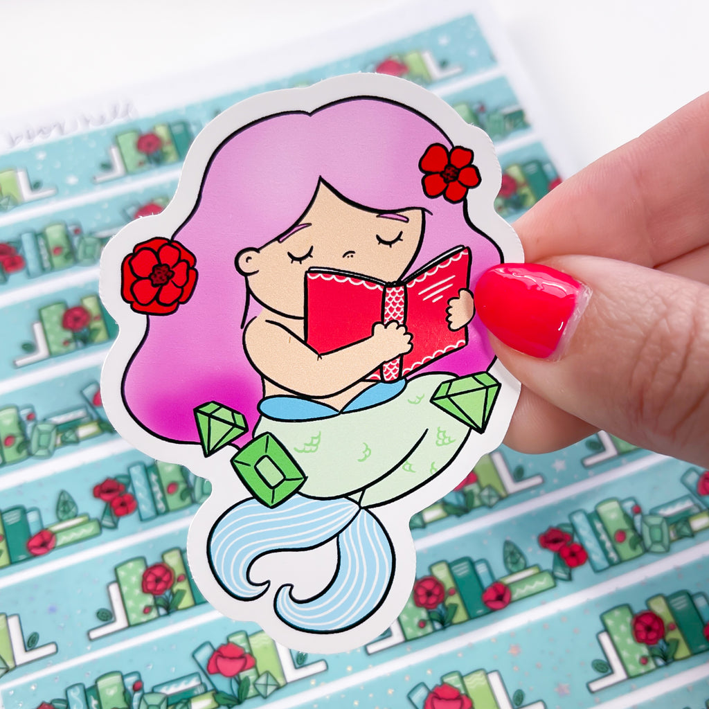 August Reading Mermaid Vinyl Die Cut Sticker