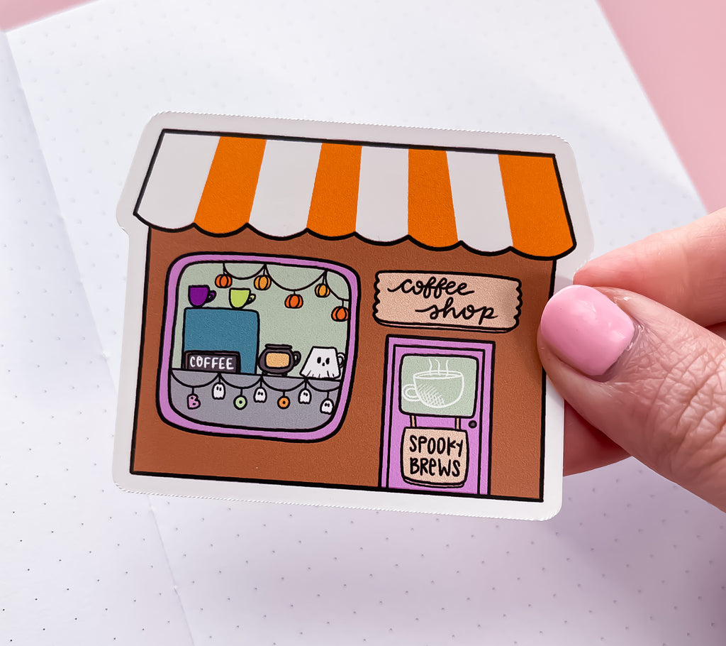 Spooky Coffee Shop Vinyl Die Cut Sticker