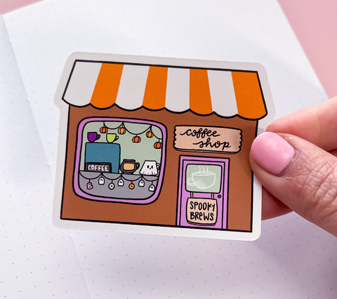 Spooky Coffee Shop Vinyl Die Cut Sticker