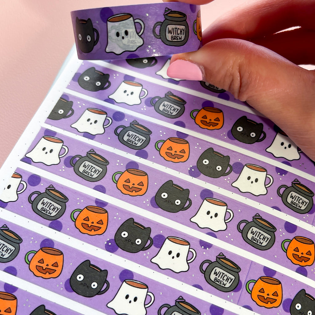 Holo Foil Spooky Coffee Cups Washi Tape (15mm)