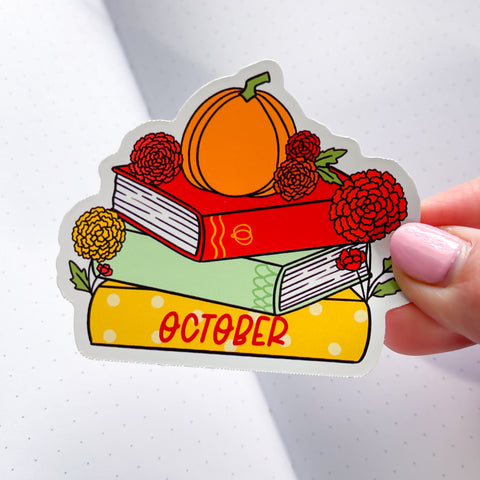 October 2025 Book Stack Vinyl Die Cut Sticker