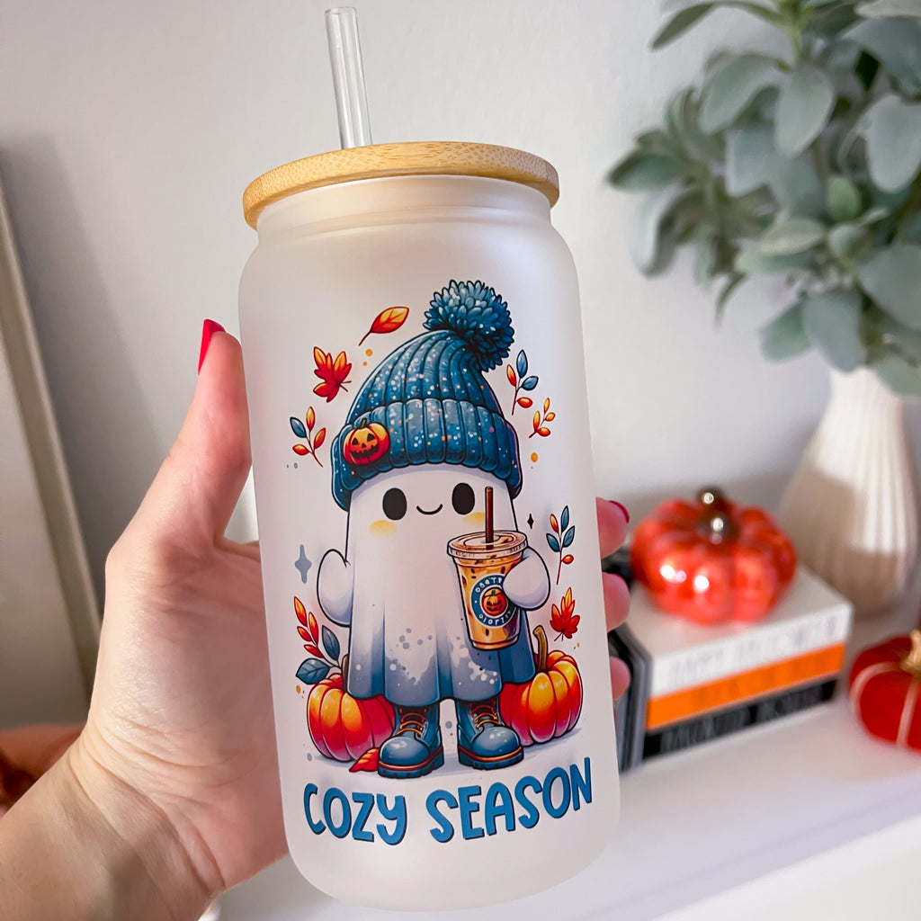 Cozy Season Ghost Halloween Frosted Can Glass