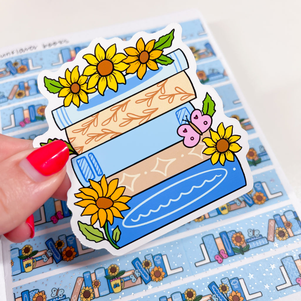 Sunflower Book Stack Vinyl Die Cut Sticker