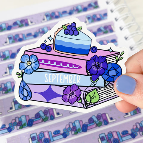 September Book Stack Vinyl Die Cut Sticker