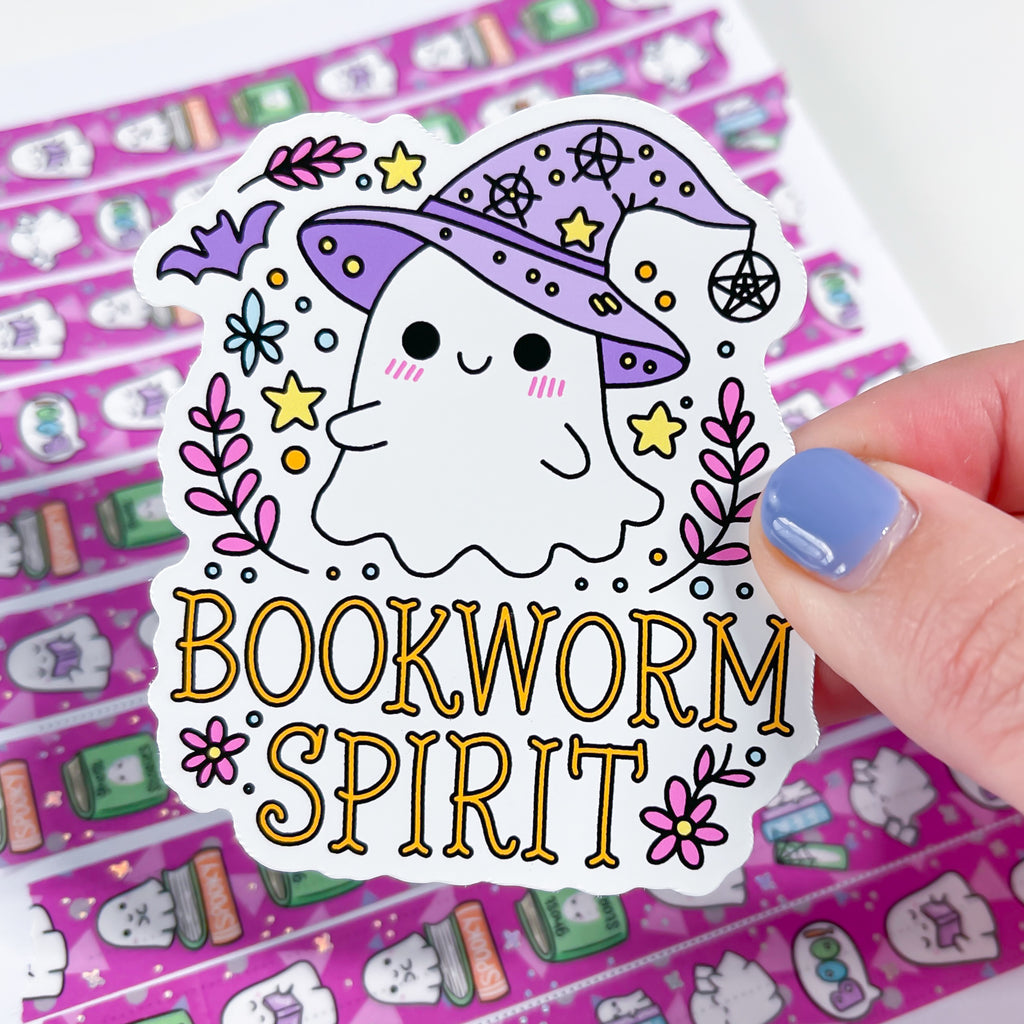 Bookworm Spirit Ghost Vinyl Die Cut Sticker