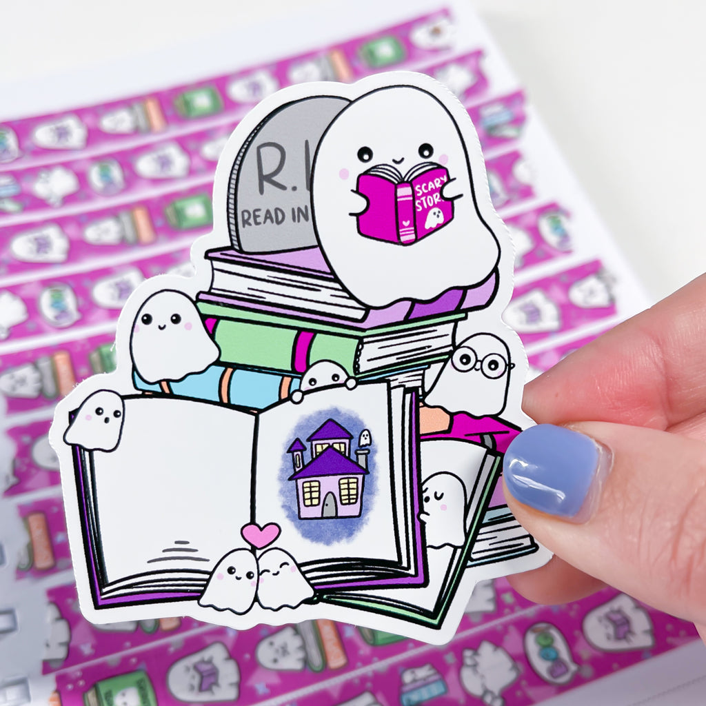 Ghost Book Stack Vinyl Die Cut Sticker