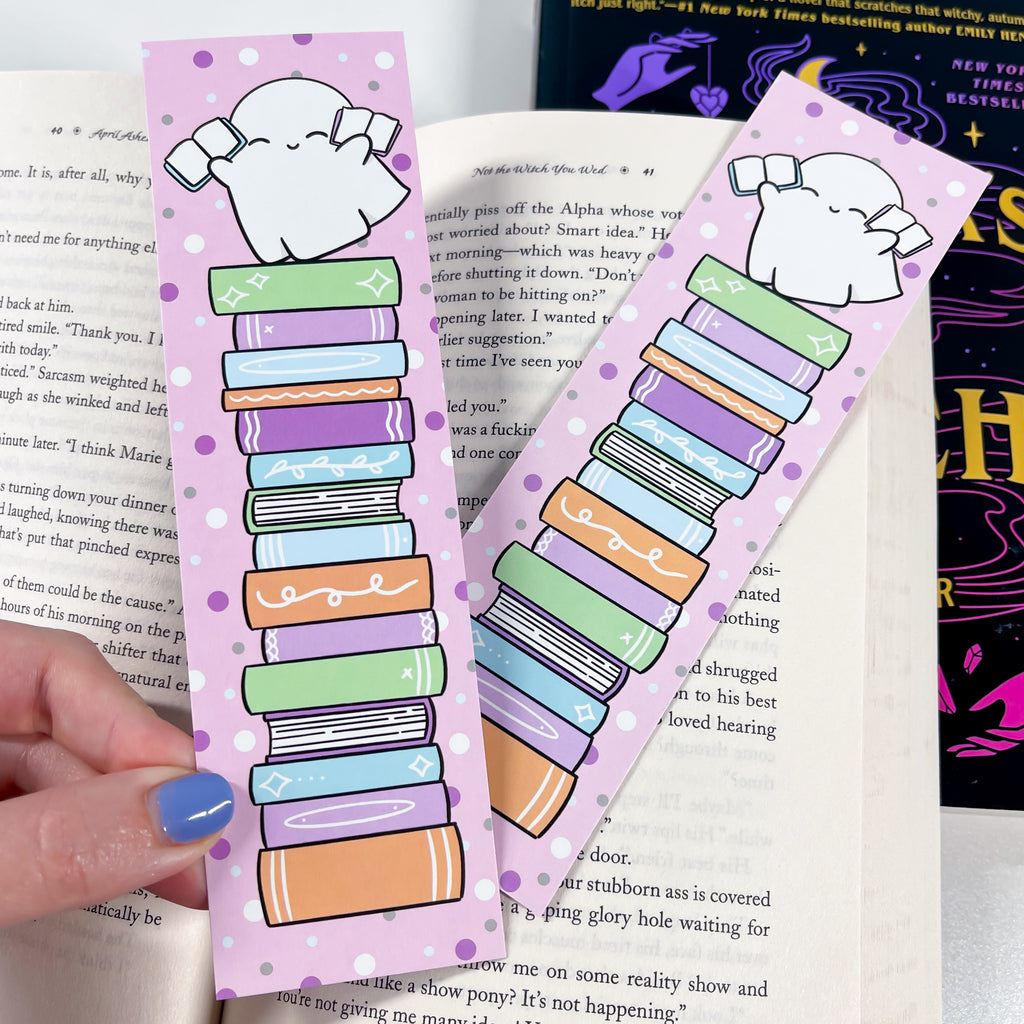 Ghost Book Stack Halloween Premium Card Stock Bookmark